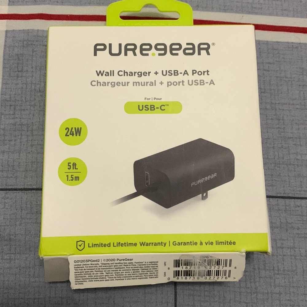 Pure.gear wall charger +USB+A PORT